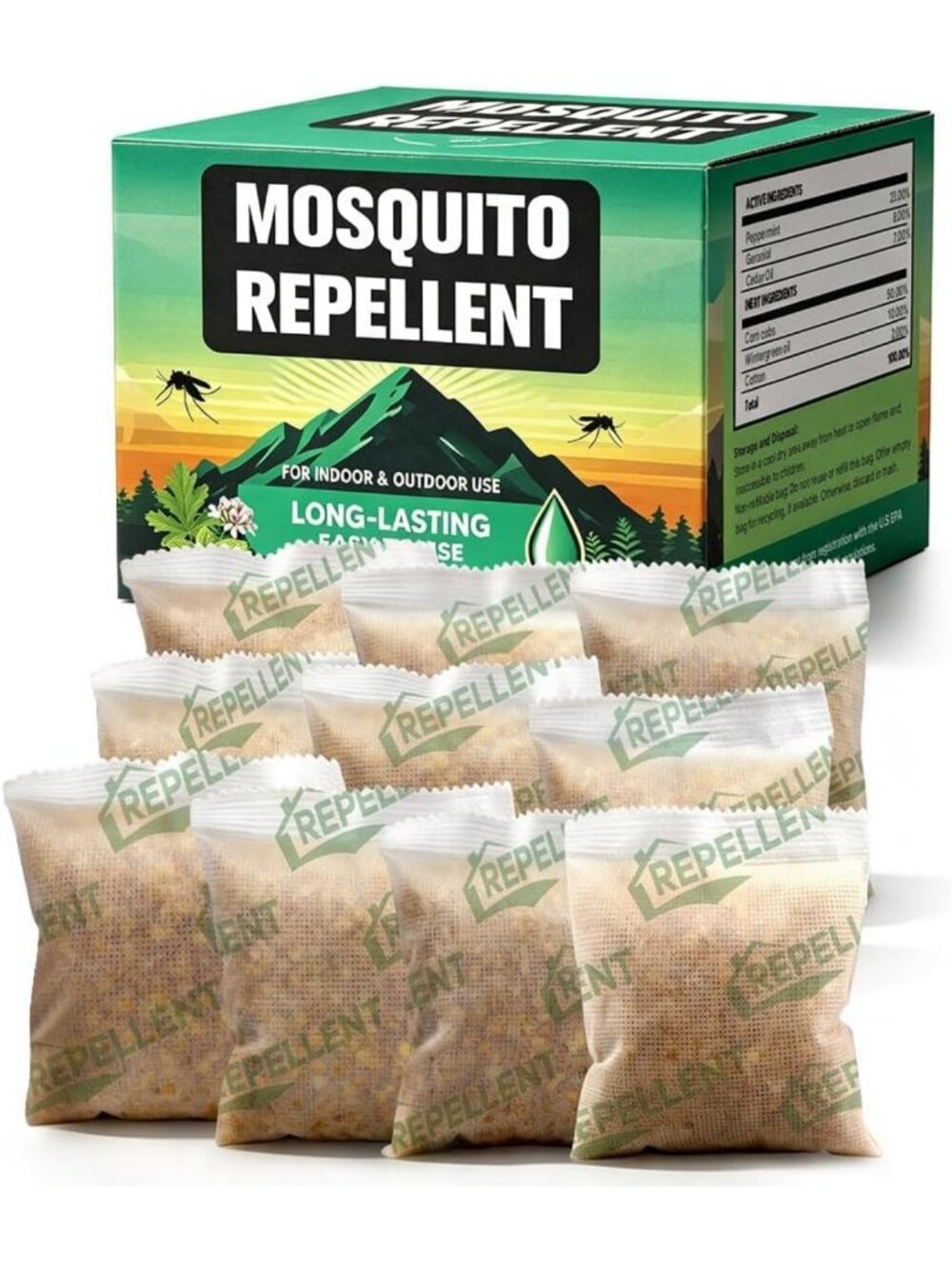 10 Pouches Mosquito Repellent for Outdoor & Indoor Use - Effective Bug Deterrent